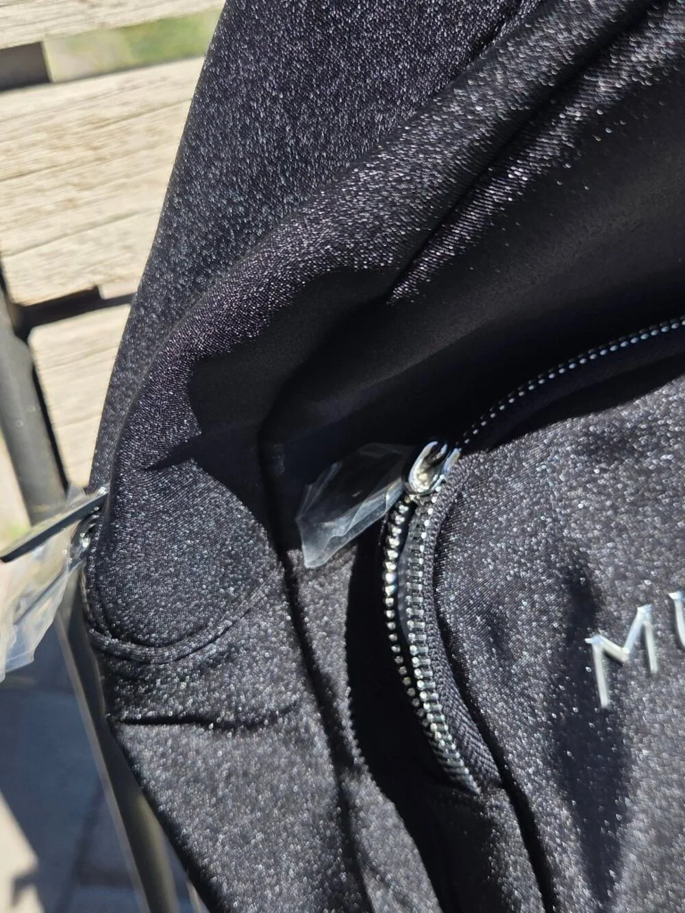 MUGLER Unisex Neoprene-Like Fabric Backpack Black w/Silvertone Accents NWOT